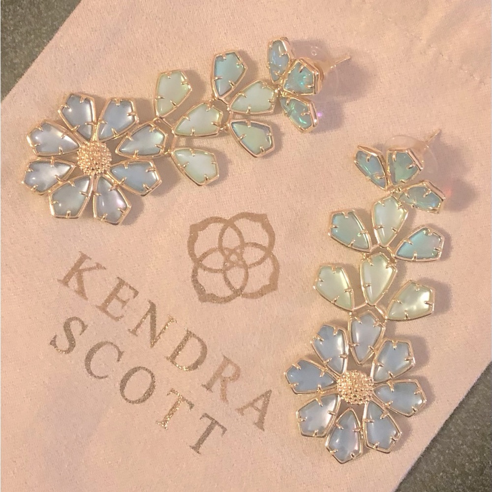 ✨🩵💚 EEUC Kendra Scott Camry Statement Earrings, Gold / Blue Mix